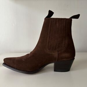 Ann Masburn Short Cowboy Boot in Brown Suede